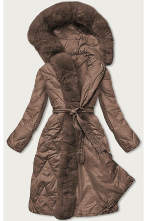 Hnědá dlouhá dámská prošívaná zimní bunda (fm11-3)