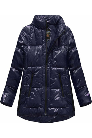 Tmavě modrá lakovaná dámská prošívaná bunda (7697)