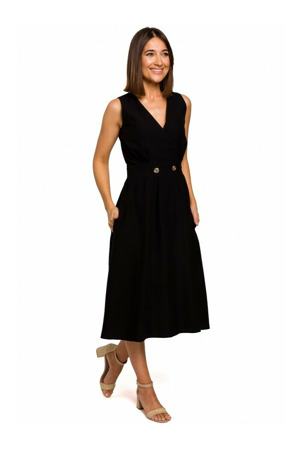 S224 Šaty bez rukávů s umělým zavinováním - černé