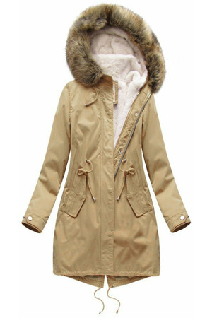 Béžová dámská zimní bunda parka s odepínací podšívkou a kapucí (7626BIG)