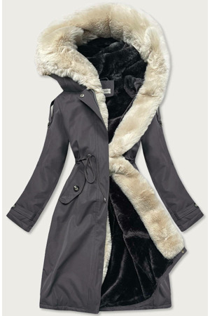 Grafitovo-ecru-grafitová dámská bavlněná zimní bunda (fm03-f11)