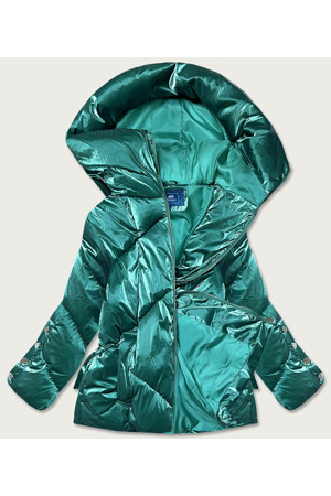 Zelená metalická krátká dámská zimní bunda puffer (omdl-022)