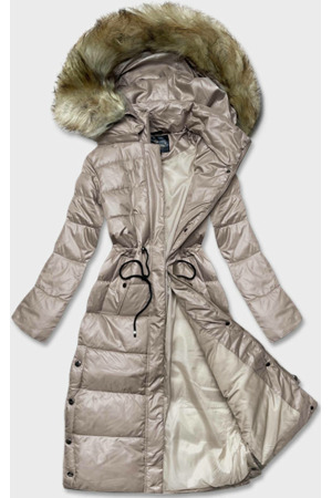 Dlouhá dámská prošívaná bunda ve velbloudí barvě (H-201)