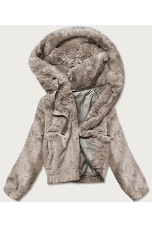 Krátká béžová dámská kožešinová bunda (B8050-12)