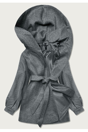 Šedá dámská rozšířená bunda se vzorem rybí kost (2726)