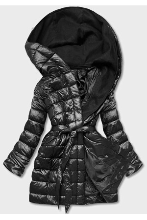 Černá prošívaná bunda se dvojitou kapucí (L22-9862-1)