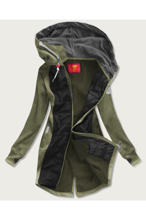 Khaki-černá dlouhá dámská mikina s kapucí (532)