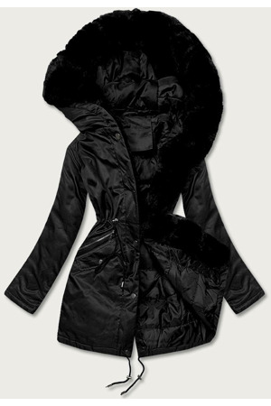 Černá dámská bunda parka s kožešinou (5m762-392)
