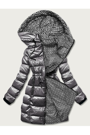 Šedá oboustranná dámská metalická bunda (R8070)