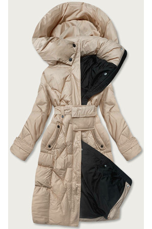 Béžová péřová bunda se stojáčkem a kapucí (ag2-j82)