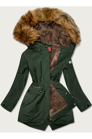 Zelená dámská zimní bunda parka s kožešinovou podšívkou (m21312)