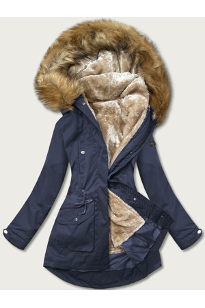 Tmavě modro-béžová dámská zimní bunda parka (m-21356)