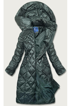 Tmavě zelená dlouhá dámská prošívaná bunda (ag1-j9082)