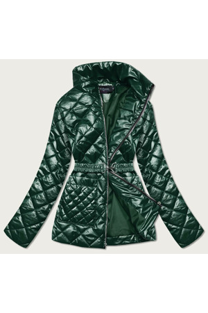 Tmavě zelená prošívaná dámská bunda s páskem (BH2208)