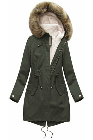 Dámská zimní bunda parka v army barvě s odepínací podšívkou a kapucí (7626)