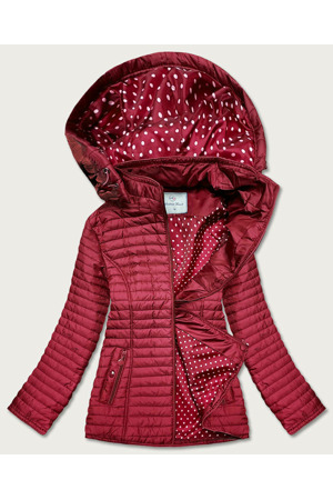 Červená dámská bunda s puntíkovanou podšívkou (SF8981)