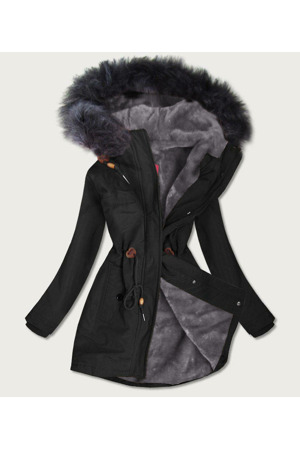 Černo-šedá dámská voděodolná bunda parka s kožešinovou podšívkou (m-933)