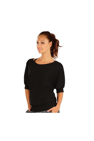 Dámské černé triko s 3/4 netopýřím rukávem A6101 -  Litex
