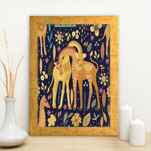 ASIR Obraz na MDF s rámem V RÁJI ŽIRAF 24 x 29 cm