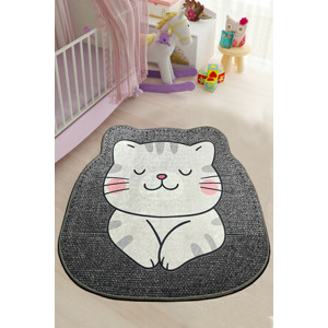 ASIR Kulatý dětský koberec (80 cm) NEKO šedý s kočkou