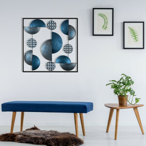 ASIR Nástěnná dekorace kov PŮLKRUHY šedá modrá 55 x 55 cm