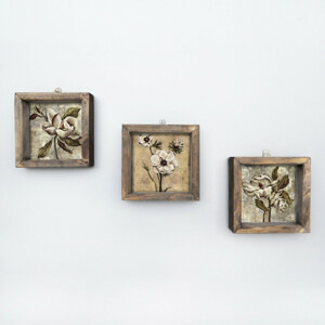 ASIR Obraz na MDF s rámem 3ks KVĚTY 15 x 15 cm