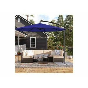 SONGMICS Boční slunečník se solárním LED osvětlením 300 cm modrý