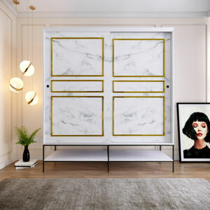 ASIR Šatní skříň MARTIN bílá černá zlatá