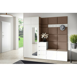 Eka Předsíňová stěna s čalouněnými panely Trinity 33 - Bílá / Hnědá 2307