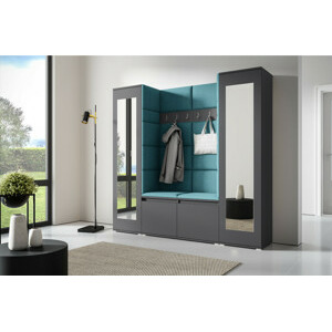Eka Předsíňová stěna s čalouněnými panely Trinity 31 - Grafit / Azurová 2313