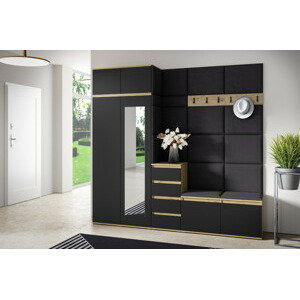 Eka Předsíňová stěna s čalouněnými panely Trinity 33 - Dub Artisan s černou / Černá 2316