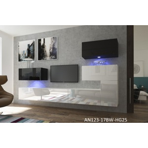 Ral Obývací stěna NEVADA 6, 302 cm - Bílo/černý lesk