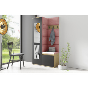 Eka Předsíňová stěna s čalouněnými panely Trinity 13 - Dub Artisan s černou / Tmavá růžová 2323