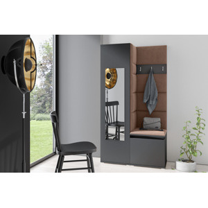 Eka Předsíňová stěna s čalouněnými panely Trinity 13 - Grafit / Hnědá 2307