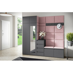 Eka Předsíňová stěna s čalouněnými panely Trinity 33 - Grafit / Světlá růžová 2319