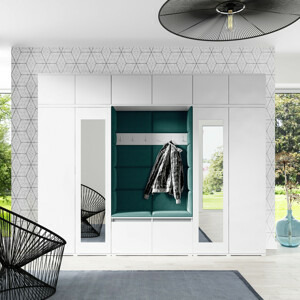 Eka Předsíňová stěna s čalouněnými panely Trinity 17 - Bílá / Tmavá zelená 2328