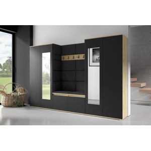 Eka Předsíňová stěna s čalouněnými panely Trinity 10 - Dub Artisan s černou / Černá 2316