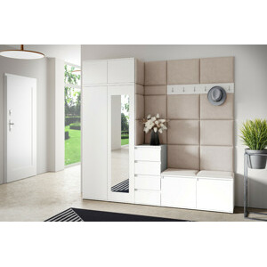 Eka Předsíňová stěna s čalouněnými panely Trinity 33 - Bílá / Tmavá krémová 2302