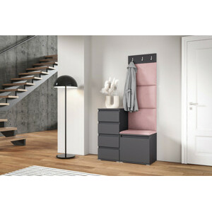 Eka Předsíňová stěna s čalouněnými panely Trinity 36 - Grafit / Světlá růžová 2319