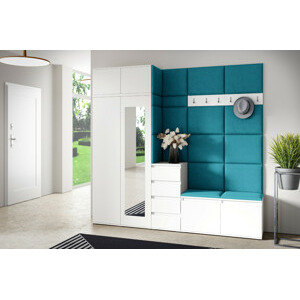 Eka Předsíňová stěna s čalouněnými panely Trinity 33 - Bílá / Azurová 2313