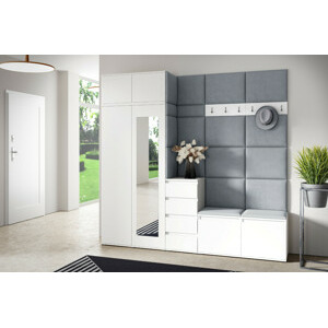 Eka Předsíňová stěna s čalouněnými panely Trinity 33 - Bílá / Šedá 2314