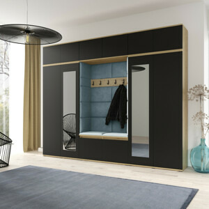 Eka Předsíňová stěna s čalouněnými panely Trinity 17 - Dub Artisan s černou / Světlá modrá 2322