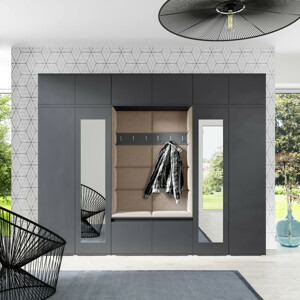 Eka Předsíňová stěna s čalouněnými panely Trinity 17 - Grafit / Béžová 2304