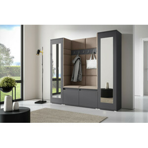 Eka Předsíňová stěna s čalouněnými panely Trinity 31 - Grafit / Tmavá béžová 2305