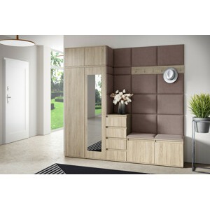 Eka Předsíňová stěna s čalouněnými panely Trinity 33 - Sonoma / Světlá hnědá 2306