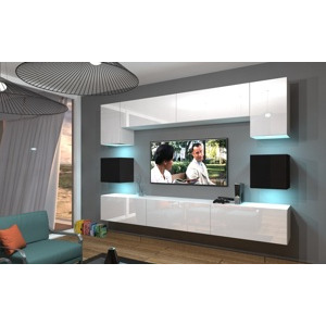 Ral Obývací stěna ARIZONA XL, 257 cm - Bílo/černý lesk