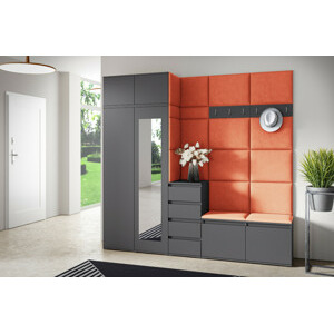 Eka Předsíňová stěna s čalouněnými panely Trinity 33 - Grafit / Oranžová 2317