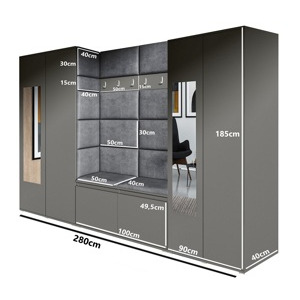 Eka Předsíňová stěna s čalouněnými panely Trinity 10 - Grafit / Světlá zelená 2321