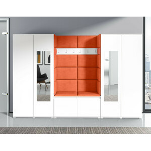 Eka Předsíňová stěna s čalouněnými panely Trinity 10 - Bílá / Oranžová 2317