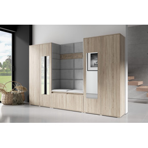 Eka Předsíňová stěna s čalouněnými panely Trinity 10 - Sonoma / Tmavá šedá 2315